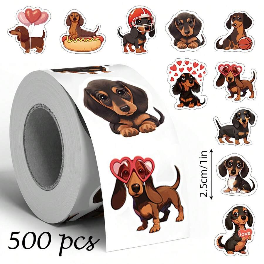 500pcs Cute Dachshund Doodle Roll Stickers, 1 Inch Shaped, 10 Patterns, Sealing Labels For Envelopes, Magazines, Phone Cases, First Day Of School - Multicolor - View 1