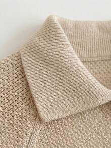 Áo len dệt kim nữ tay dài dáng rộng kiểu casual cổ polo, phù hợp thời trang xuân/hè, mặc đi làm văn phòng và đi du lịch - Màu be - Xem 8