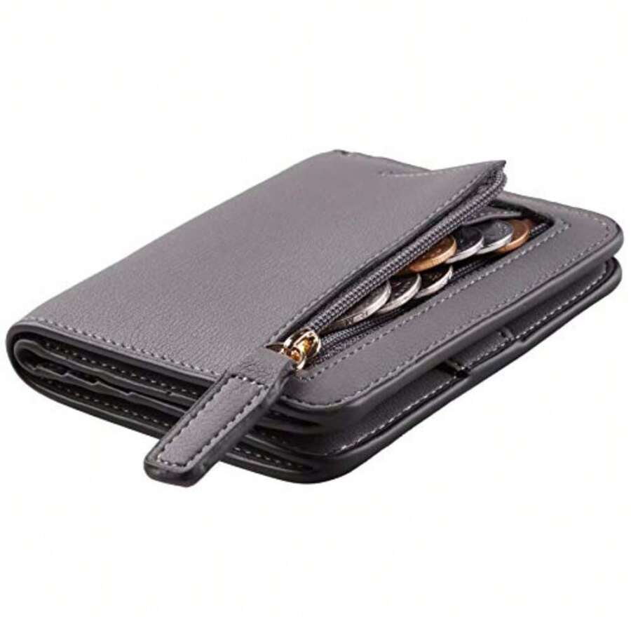 Toughergun Women's Small Slim Leather Wallet With RFID Protection, Compact Bifold Mini Purse With Clear ID Window - 07 ReNapa Grey Light - View 1