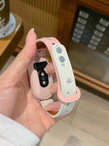 [New High-Quality] Ml Watch Band Suitable For Xiaomi Mi Band 10/9/8, Premium Leather Strap With Star Design, Niche Style - Pink and White - View 5
