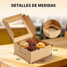 50 Piezas Cajas Para 4 Muffins Con Ventana Transparente Diseño Desmontable Con Ranuras Incluye Pegatinas De Regalo Resistentes Y Fáciles De Armar Ideal Para Repostería Eventos Y Regalos De Cumpleaños - Caqui - Ver 8