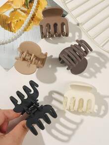 5pcs Set Earth Tone Claw Clips, Bangs Clips, Side Clips, Ponytail Clips, Korean Soft Minimalist Style Suitable For Daily, Commute, Travel, Date, Shopping, Afternoon Tea Vacay Hair Accessories - Multicolor - View 7