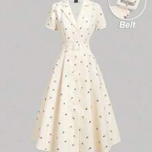 Vestido elegante casual para mujer, ropa de oficina - Camel - Ver 2