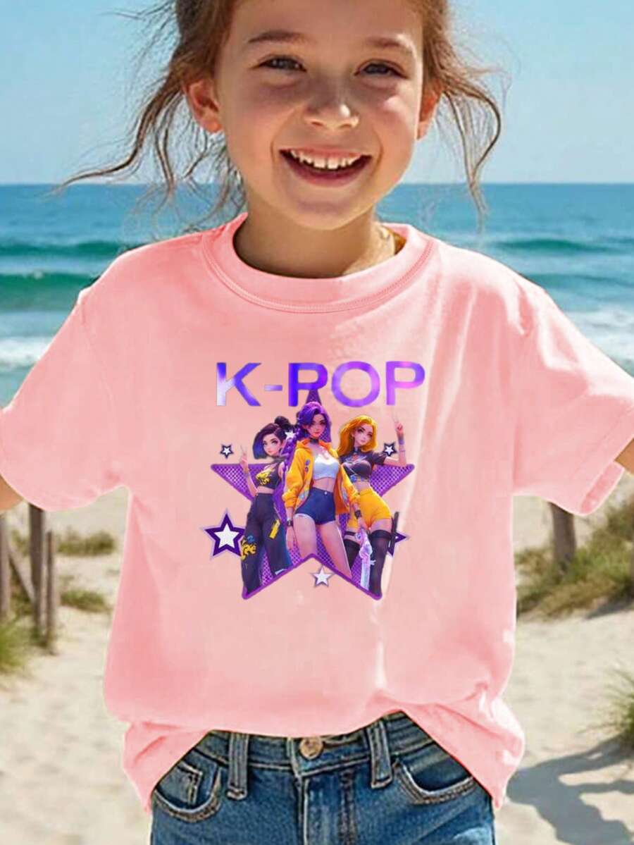K-Star Group Printed T-Shirt For Kids - Pink - View 1