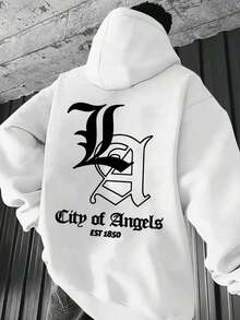 Sudadera con capucha de impresión casual para hombres de Los Ángeles con ajuste regular, estilo de cuello con capucha, sudadera de manga larga XYVA - Albaricoque - Ver 1