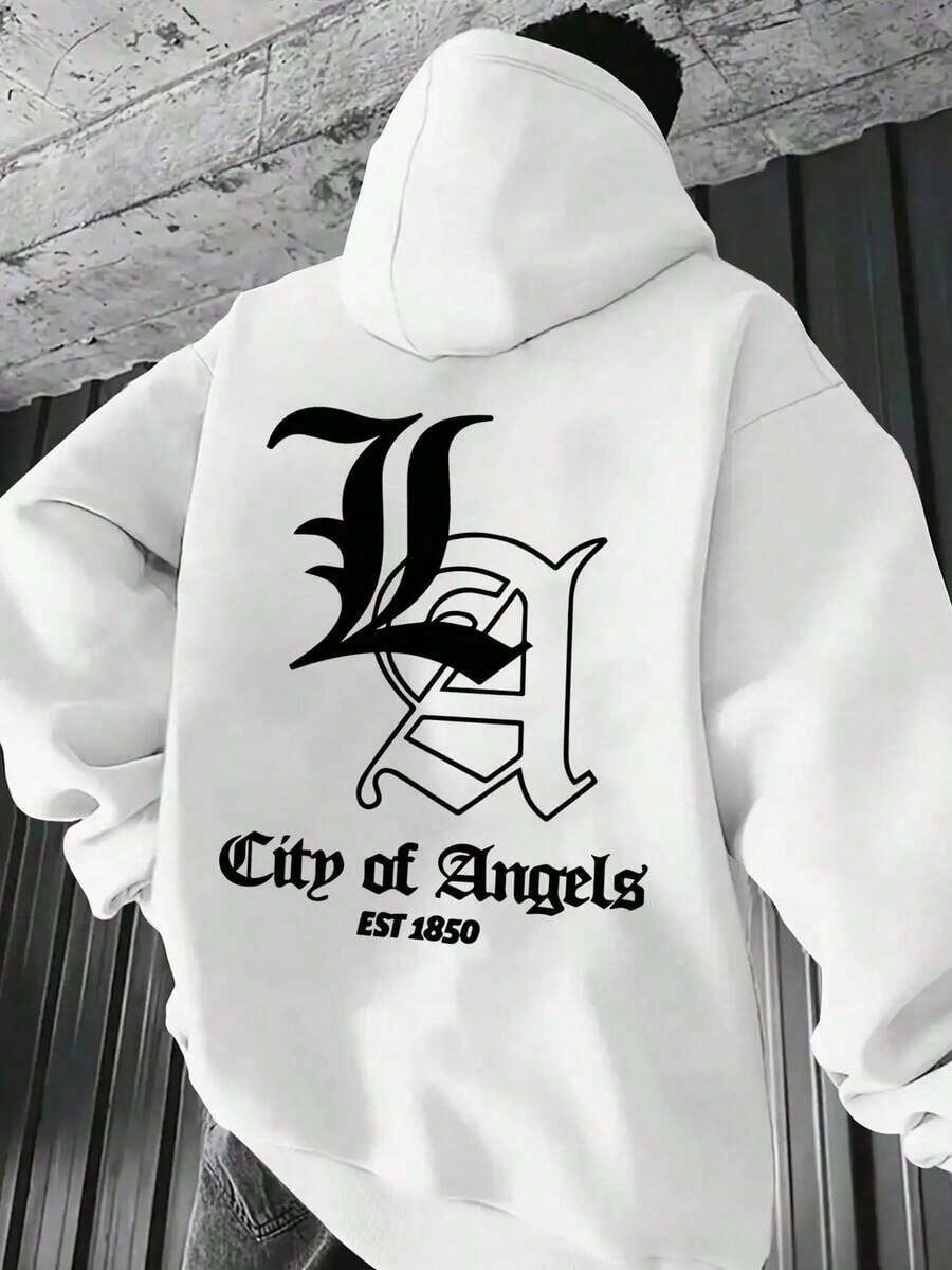 Sudadera con capucha de impresión casual para hombres de Los Ángeles con ajuste regular, estilo de cuello con capucha, sudadera de manga larga XYVA - Albaricoque - Ver 1