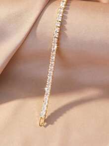 Multi-Size Full Rhinestone Tennis Bracelet, Luxury Hip-Hop Style, Gold-Plated Base With "Dense Square Diamond Inlay + Tennis Chain Structure" Design, Blending Sparkling Hip-Hop Vibes With Exquisite Luxury Jewelry Feel. Suitable For Mature Style, Perfect For Daily Outings, Fashion Styling, And Casual Gatherings - Gold - View 2