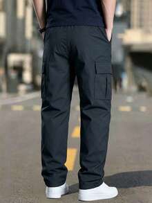 Men's Spring/Autumn Multi-Pocket Cargo Straight Leg Pants, Solid Color Loose Fit, Versatile For Fitness, Commuting And Sports - Grey - View 2