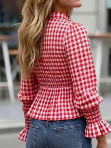 holgada de manga larga con cuello de corbata, estilo coreano chic primavera rojo - Blanco y Negro - Ver 7