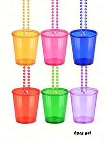 1-6pcs/Set Beaded Chain Decorated Plastic Shot Glass Necklace, Suitable For Birthday, Wedding, Christmas Party, 6 Colors - Multicolor - View 9