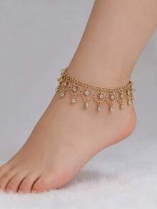 Bohemian Style Rhinestone Round Anklet, Hollow Tassel Anklet, Suitable For Daily Wear, Vacation And Travel - A - View 1