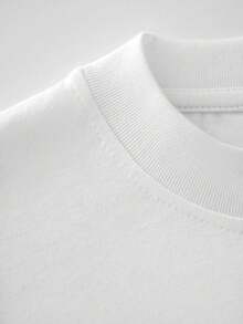 Camiseta de manga corta estampada de moda para hombre, estilo coreano de color sólido y peso pesado para verano, top versátil con estampado de estilo japonés, un regalo perfecto para familiares y amigos. - Blanco - Ver 4