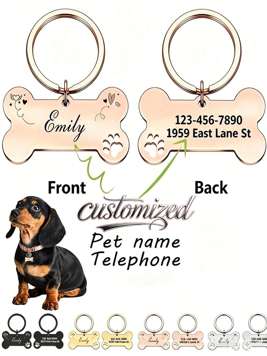 [Double-Sided Customization] 1pc Personalized Pet ID Pendant Tag, Custom Dog Name With Heart Pattern Tag, Engraved Custom Cat Tag, Heart Pattern, Dog ID Pendant Pet Collar, Beautiful Pet Accessory - Multicolor - View 1