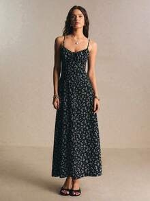 Women's Dress With Spaghetti Straps, Pleated Bust, And Solid Color - Grey - View 4