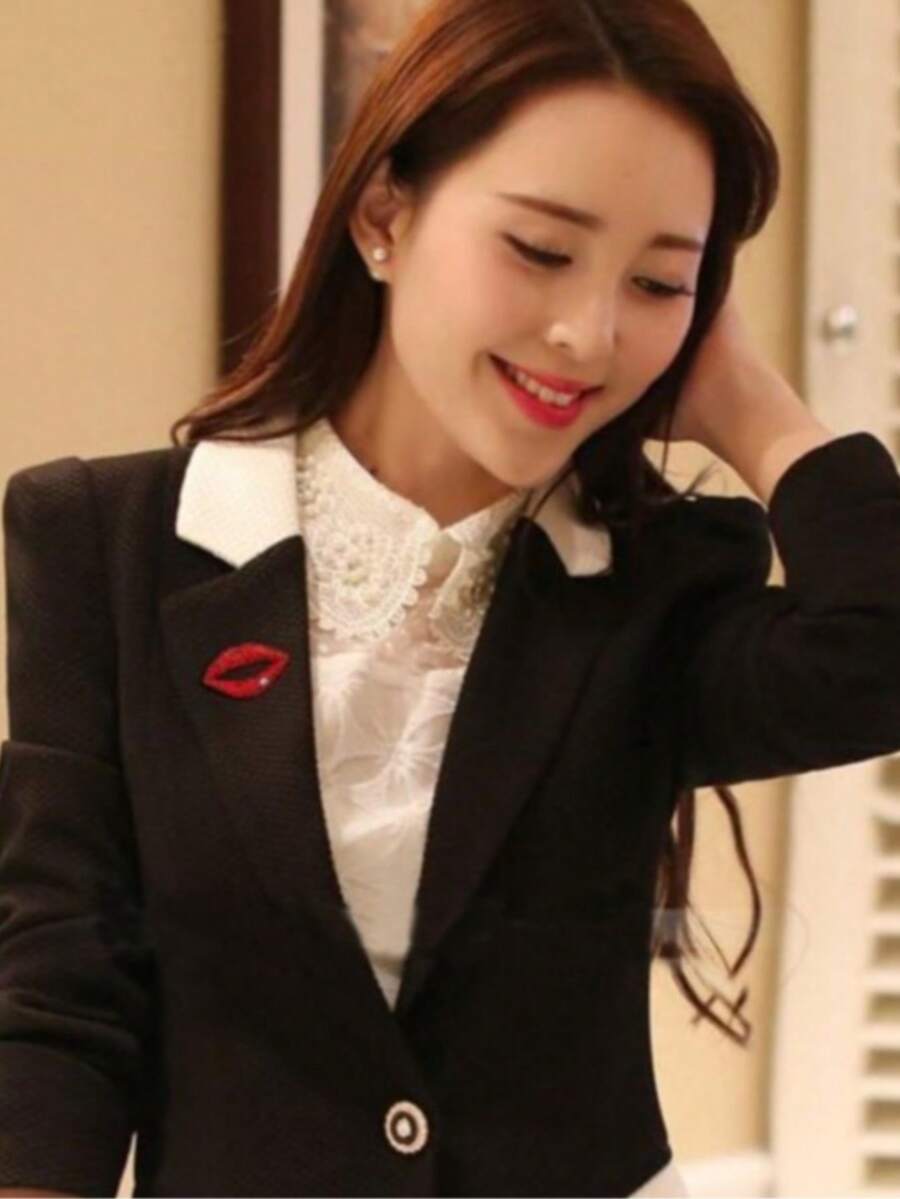 Trâm cài môi đính đá pha lê đỏ, món quà trang sức thời trang thanh lịch, thích hợp cho phụ nữ đeo trong ngày Valentine hẹn hò. - Đỏ - Xem 1