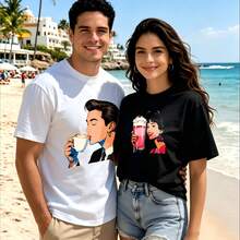 2-Piece Couple Matching Pattern T-Shirt, 100% Cotton, Loose Fit, Soft And Breathable, Casual Round Neck Short Sleeved Top Eternal Elixir Bottle Design Phoebus Blue Bottle Art Versatile Patterns No Picky Combinations Coordinated Dating Casual Travel Simple And Cartoonish Printing Styles High - 白色 - 查看 13