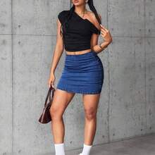 YijiaNvz  Tall Minifalda vaquera plisada, versátil y casual para citas y salidas de mujeres - Azul - Ver 6