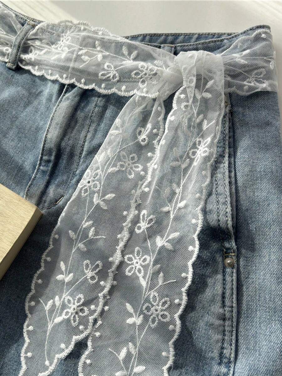 1件裝復古花卉蕾絲圍巾腰帶髮帶,優雅長款絲綢感緞帶,可水洗耐用,甜美百搭裝飾配件,婚禮適用,白色蕾絲 - 白色 - 查看 1