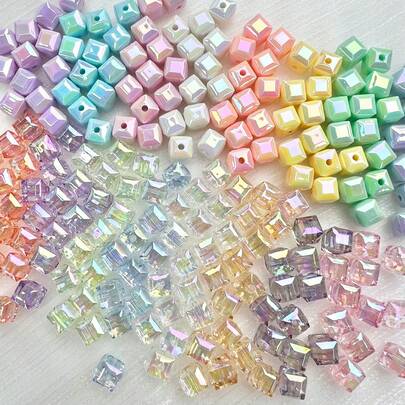 Card 8mm Small Square Bead Cutting Surface Electroplated Color UV High Transparency, DIY Bead Separated Bracelet Necklace, Mobile Phone Chain, Bag Chain And Other Bead Materials Jewelry Accessories