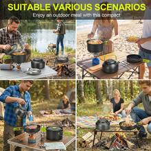 11pcs Portable Outdoor Cookware Set,Camping Picnic Tableware Cookset Cooking Kit Lightweight With Cups Plates Forks Knives Spoons & Carrying Bag For Outdoor Cooking Hiking Picnic - Green - View 6