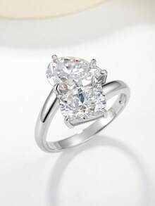 1 chiếc nhẫn bạc S925 đính đá Moissanite 4CT thiết kế hai viên đá đan chéo hình oval và giọt nước thanh lịch, nhẫn đính hôn cưới cô dâu, quà tặng cho bạn gái - Bạc - Xem 3