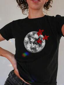 Stjärnklar atmosfär, kortärmad damtröja, smal passform och utsökt design, lämplig för uppträdanden, omtänksam present, moderiktig artikel. Streetwear-kläder T-shirts Dam Sommarblusar Dam Sweatshirts Dam Kortärmade T-shirts Dam Strandkläder  dam - Svart - Visa 1