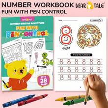 beartale 32頁可重複使用數字練習本，幼兒數字辨識手寫練習冊，蒙特梭利學前教育玩具，幼兒園學校用品，返校季兒童男孩女孩生日禮物 - 彩色 - 查看 11