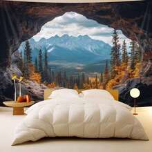 1pc Large Autumn Cave Landscape Tapestry - Realistic Nature Scene Print Wall Hanging, Durable Brushed Fabric, Suitable For Bedroom Decor, Holiday Gift And Party Backdrop (No Electricity Needed), Forest Theme Decoration. - A - View 14