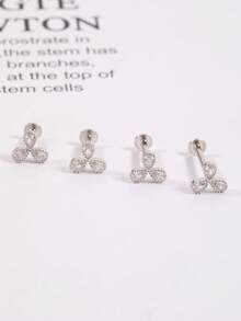 Accesorios para perforación del Body humano - Flor pequeña de plata S925 con incrustación de diamante, perno nasal de rosca con parte superior plana y perno para el hueso nasal - soltero - Ver 7