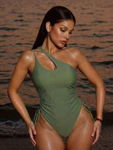Swim Vcay Traje De Baño De Una Pieza Sin Anillo De Acero Con Lado De Cordón - Verde militar - Ver 3