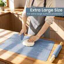 40x60cm Wooden Rolling Pin Silicone Baking Mat Set  Non Stick Pastry Mat Kit - View 2