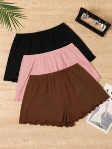 3pcs/Set Plus Size Women's Solid Color Shorts, Loose & Comfortable Home Pants, Summer Clothing - Multicolor - View 3