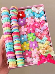 80pcs Colorful Ribbon Bow, Pearl, Butterfly Hair Clips, Scrunchies, Minimalist Hair Accessories For Girls, Everyday Use - Multicolor - View 4