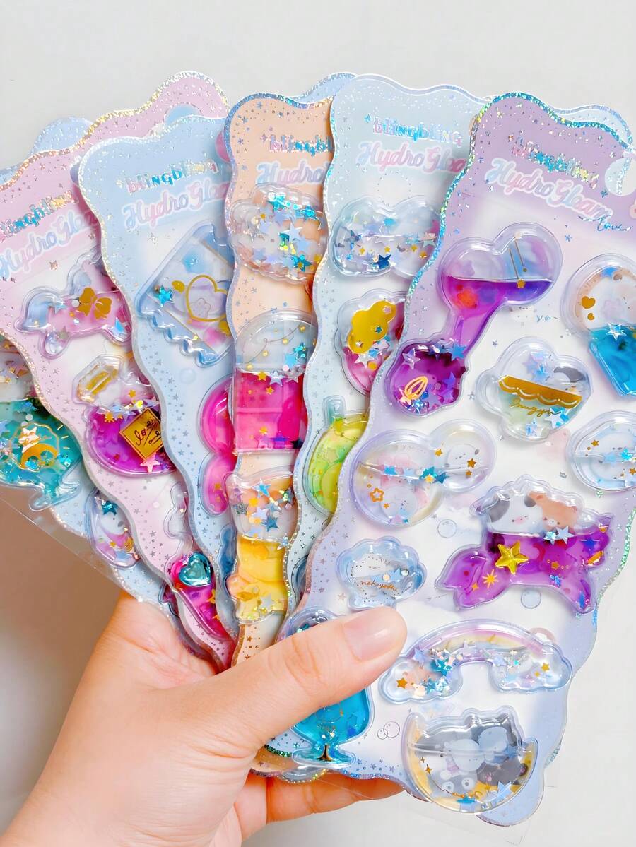 3D Crystal Stickers, Children's Educational Handicraft, 3D Holographic Gem Stickers, Liquid Dynamic 3D Stickers, Creative Stickers For Phone, Computer, Rewards