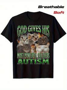 Camiseta humorística para la conciencia sobre el autismo con el lema 'Y Dios le dio los soldados más fuertes' - un diseño casual de manga corta y cuello redondo, estilo vintage suave y transpirable, apto para todos los géneros y un artículo coleccionableTee - Negro - Ver 2
