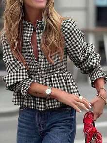holgada de manga larga con cuello de corbata, estilo coreano chic primavera rojo - Blanco y Negro - Ver 1