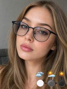 1 par de gafas con marco metálico que cambia de color para exteriores, gafas decorativas ovaladas pequeñas de estilo Y2K, versátiles y de moda, adecuadas para mujeres, incluye estuche para gafas - Multicolor - Ver 2