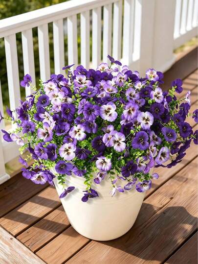 6pcs Artificial Silk Three-Color Violet Flowers, Realistic Spring Floral Decor, Suitable For Flower Pots, Porch, Patio, Window Box, Home Decor, UV Resistant Artificial Plants, Suitable For Indoor And Outdoor Gardens, Porch, Farmhouse Style