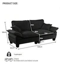 Sailboat-Shaped Sofa In Chenille, 2-Seater Modular Loveseat With Curved Armrests, Comfort-Oriented Couch For Small Spaces & Apartments, Black - Black - View 2