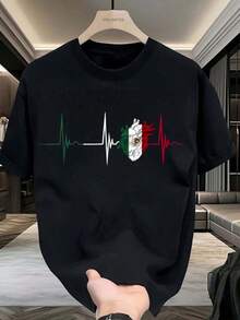 Camiseta de algodón Hombre Y2K México Corazón ONE LOVE Camiseta de algodón Hombre y Mujer Universal de Verano Sencilla de Color Sólido Cuello Redondo Holgado Casual - Negro - Ver 1