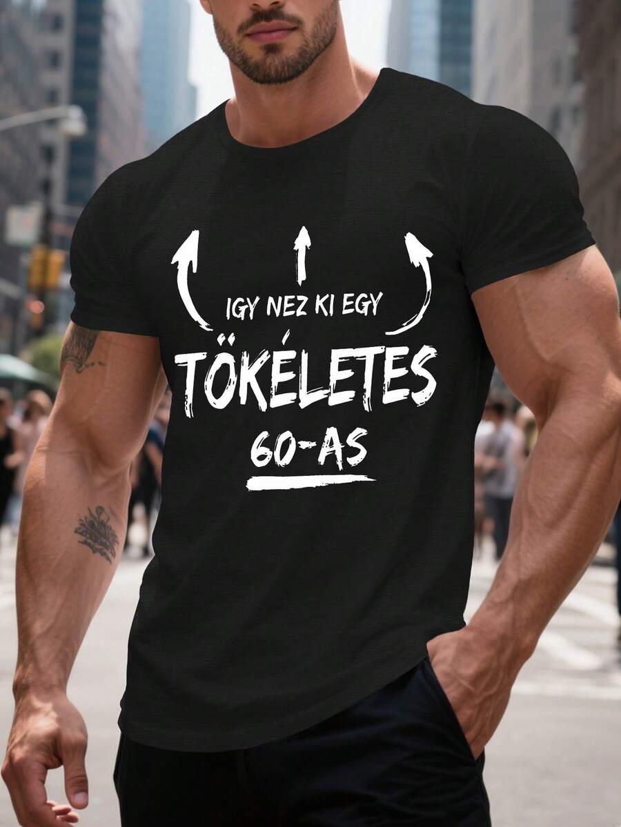 Camiseta de Talla Grande para Hombres con Efecto Arrugado, Regalo Divertido para el 60º Cumpleaños Húngaro, TALLA PLUS - Negro - Ver 1