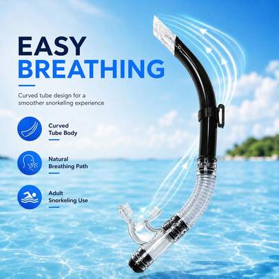 1pc Professional Adult Semi-Dry Snorkel, Comfortable PVC Material For Free Swimming Training, Swimming Equipment, Suitable For Adult And Youth Male/Female, Snorkeling Gear, Applicable For Diving And Swimming Snorkeling, Water Sports, Summer Water Play, Beach Fun, With One-Way Drain Valve, Wet Breathing Tube Ventilation Outdoor Diving Equipment