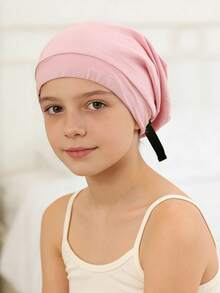 1 pieza Gorro de dormir ajustable para niños con forro de satén modal, gorro de unicolor, gorro elástico de doble capa de seda para protección del cabello por la noche y control del encrespamiento - 1PC - Ver 3