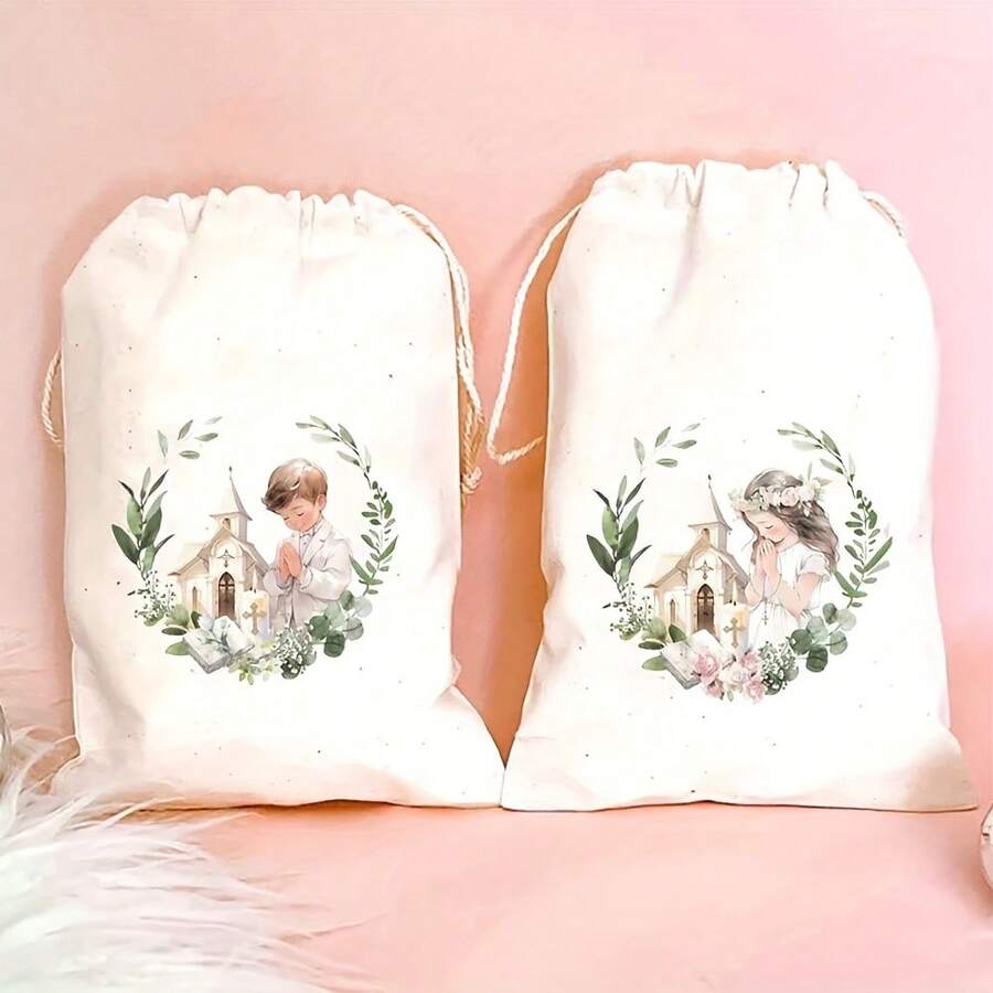5/10 piezas Bolsas de regalo con corona floral y oración bíblica, adecuadas para comunión, bautizo, confirmación y otras ocasiones, decoración, obsequio, agradecimiento, bienvenida y otros usos - multicolor - Ver 1