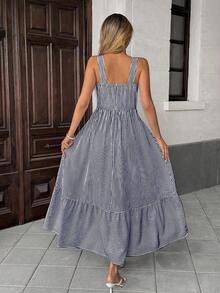 Vestido de mujer con cuello en V, diseño de rayas y cruce cruzado - Azul - Ver 11