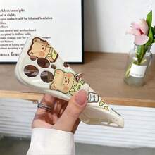 1 chiếc ốp lưng điện thoại hình gấu bánh mì dễ thương, chất liệu TPU, màu trắng kem, chống sốc, chống trượt, bảo vệ toàn thân, tương thích với iPhone, Honor, v.v. - Màu be - Xem 6