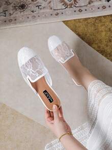 Mengshangli Women's Hollow Out Breathable Mesh Slip-On Flat Mule Sandals - White - View 3