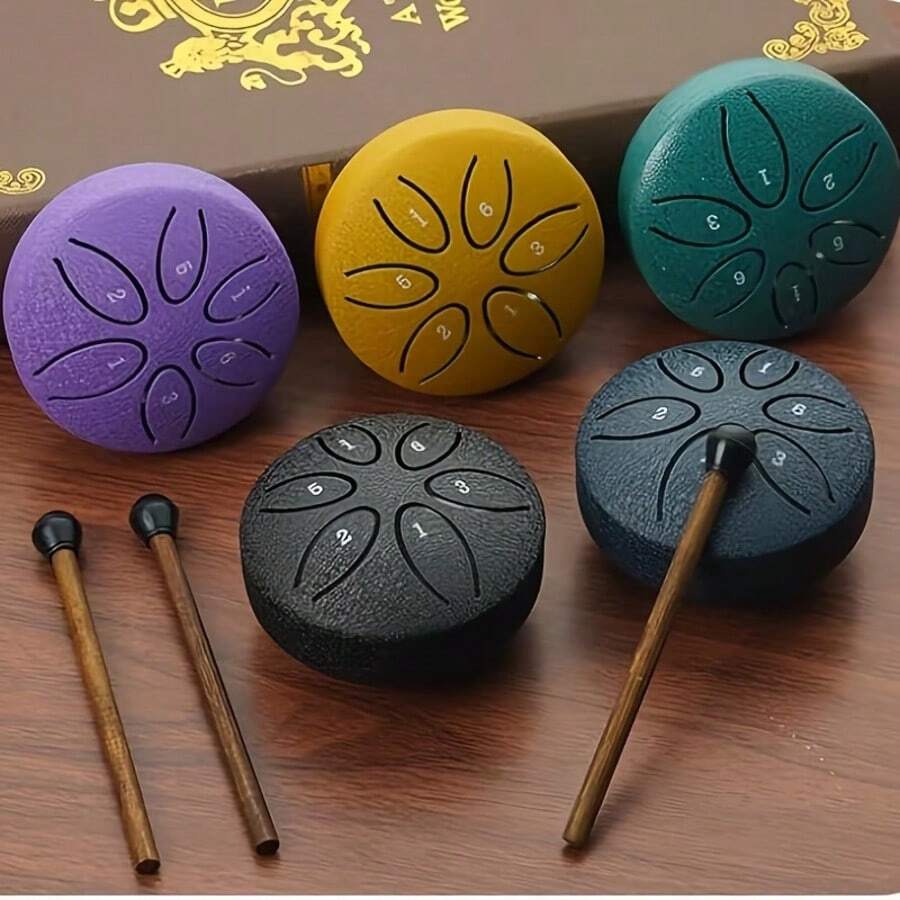 3 Inch 6-Tone Mini Steel Tongue Drum, C Key Handpan Percussion Instrument, Garden Wind Chime Percussion, Includes Drum Mallets And Storage Bag, Great Gift For Music Lovers