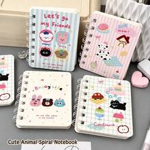 Cuaderno de espiral con patrón de animales lindos, libreta de notas portátil de dibujos animados con cable, adecuado para útiles escolares, oficina, estudio, diario y toma de notas - A - Ver 7
