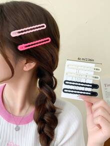 8/16/32pcs/Set Jepit Rambut Bergelombang Tanpa Sambungan Warna Hitam, Putih, Merah Muda, dan Merah Muda Pucat, Warna Klasik Serbaguna, Cocok untuk Gaya Manis, Elegan, dan Kasual, Sesuai untuk Perjalanan Sehari-hari, Sekolah, Liburan, Wisuda, dan Lainnya, Warna Acak, Jepit Rambut, Jepit Cakar - MultiWarna - View 8